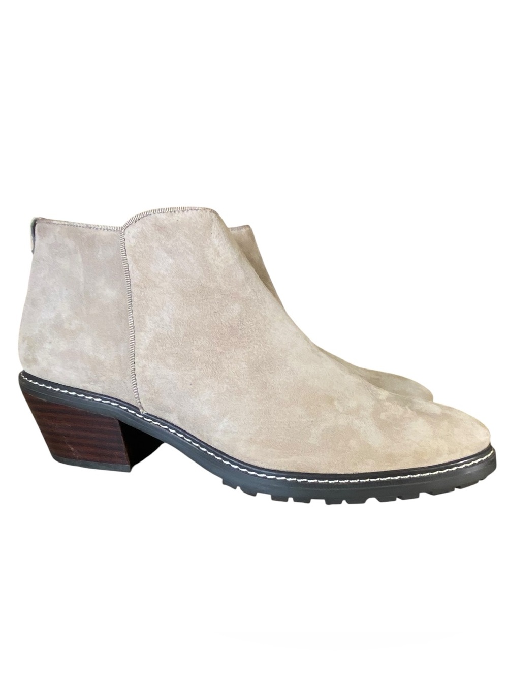 Sam Edelman Suede Ankle Boot in Light Taupe Leather Side Zip SZ 9.5
